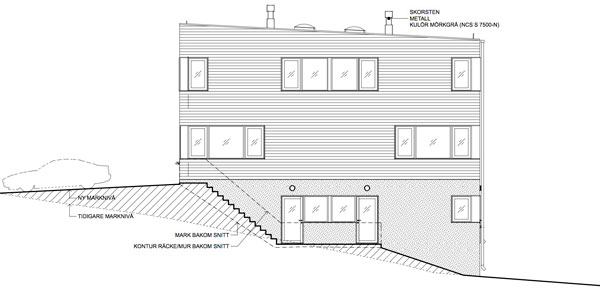 Fasadritning av villa, Kista/Stockholm