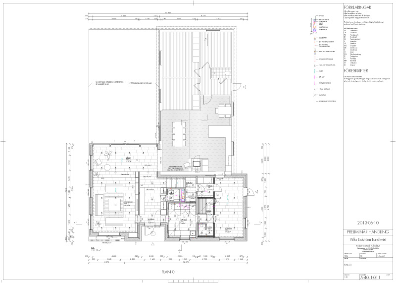 Ombyggnad och nybyggnad av villa Täby i Stockholm med ritning av nedre plan