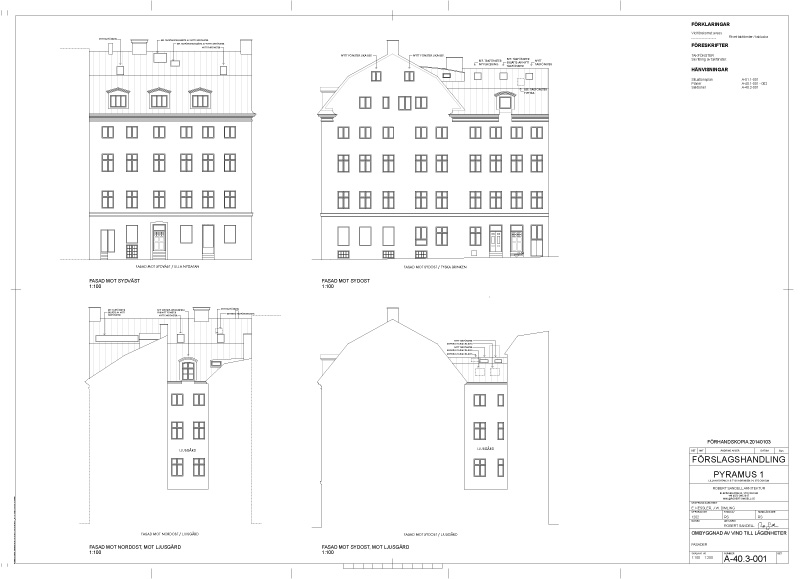 Arkitektens ritning över fasaderna i Gamla Stan