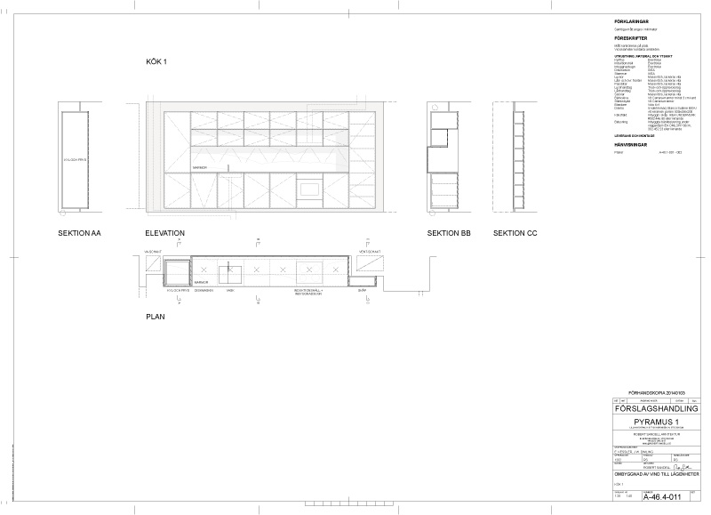 Arkitektritning av kök nere